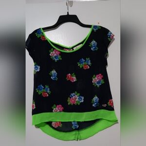 Floral Black and Green Women's Top